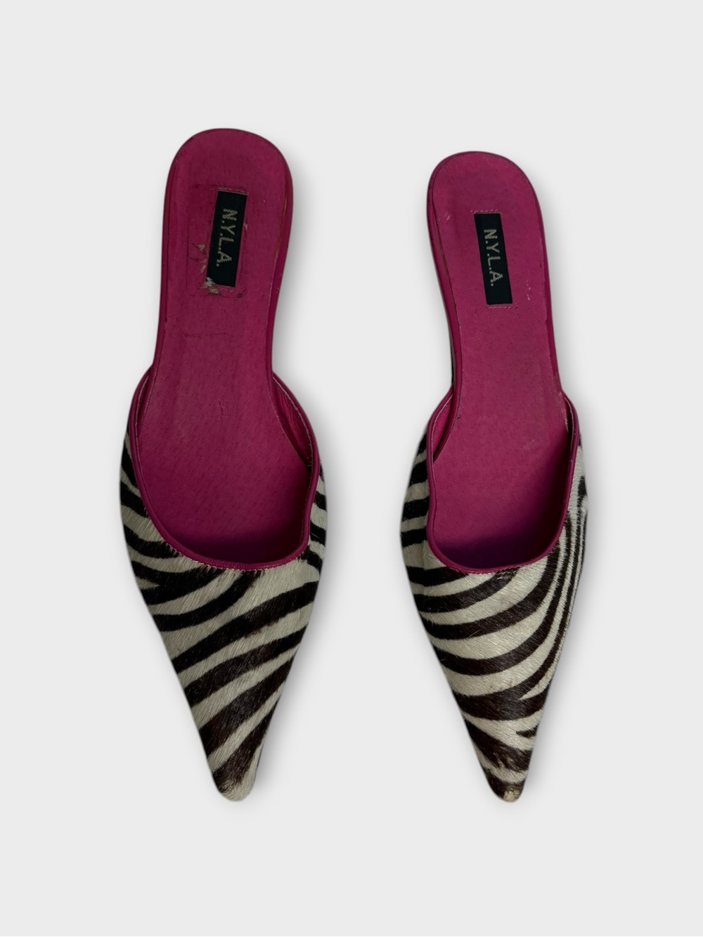 N.Y.L.A. Zebra Pony Hair Kitten Mules - Picture 4 of 6